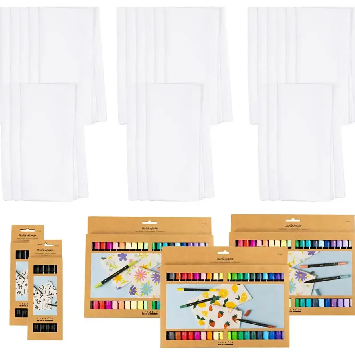 Gruppe DIY Kit | Mal din egen stofserviet | str. 42x42 cm, streg 2,3+3,6 mm, ass. farver | 60 stk./ 1 pk.