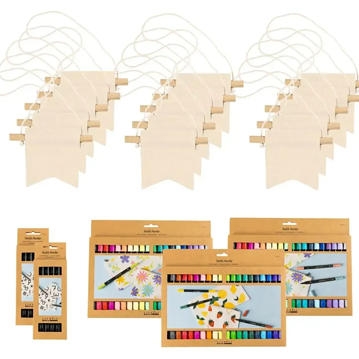 Gruppe DIY Kit | Mal dit eget banner | str. 10,5x12 cm, streg 2,3+3,6 mm, ass. farver | 60 stk./ 1 pk.