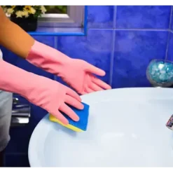 Gummihandsker - Pink Latexhandske med velour - Størrelse 6-6,5 - 12 par
