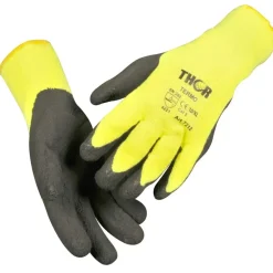 Halvdyppet latexhandske, THOR Thermo, 10, sort, latex/polyester, med gul ribkant
