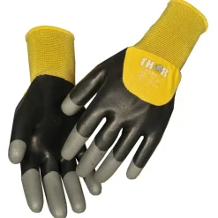 Halvdyppet latexhandske, THOR Flex Dry, 8, sort, latex/nitril/polyester, med gul ribkant - 12 par