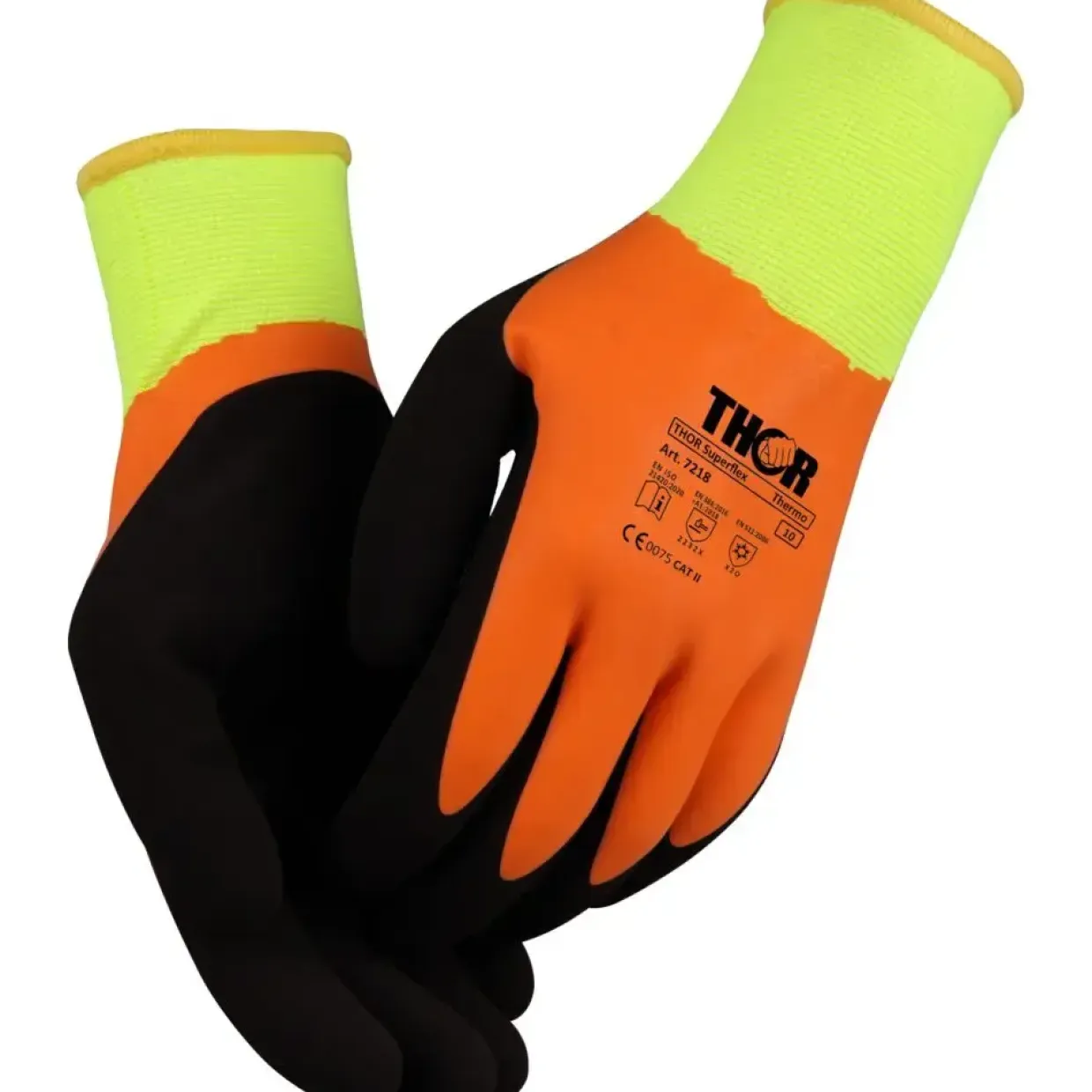 Heldyppet latexhandske, THOR Superflex Thermo, 7, orange, akryl/polyester