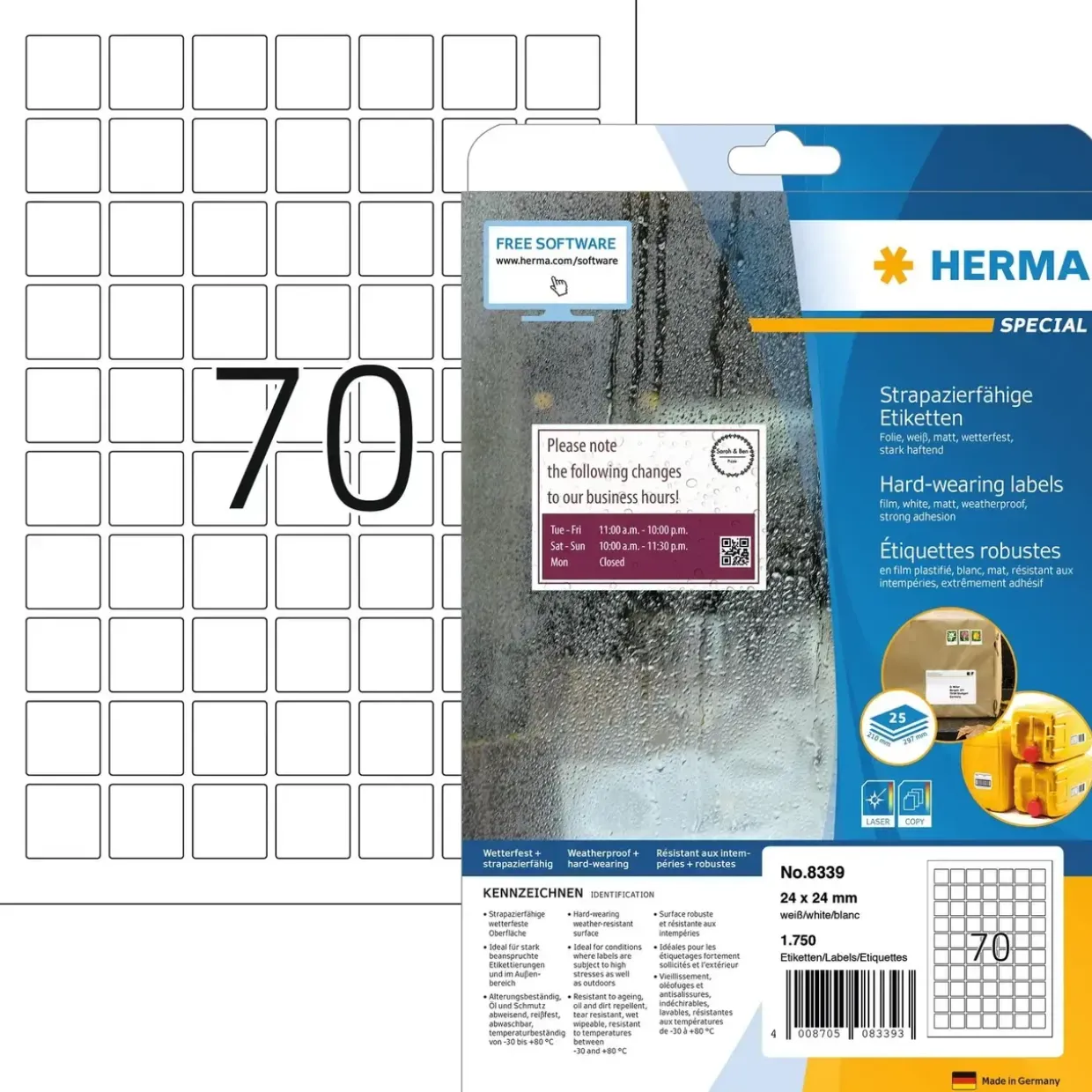 Herma etiket ekstra stærk 24x24 mat