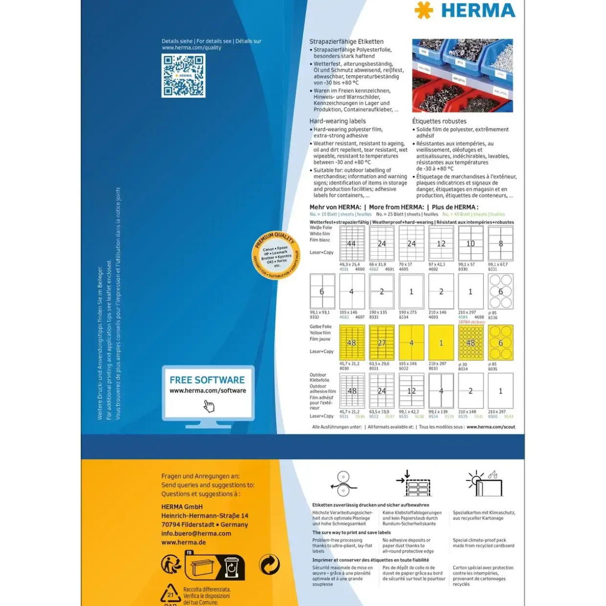 Herma etiket film ekstra stærk 210x297 hvid mat (80)