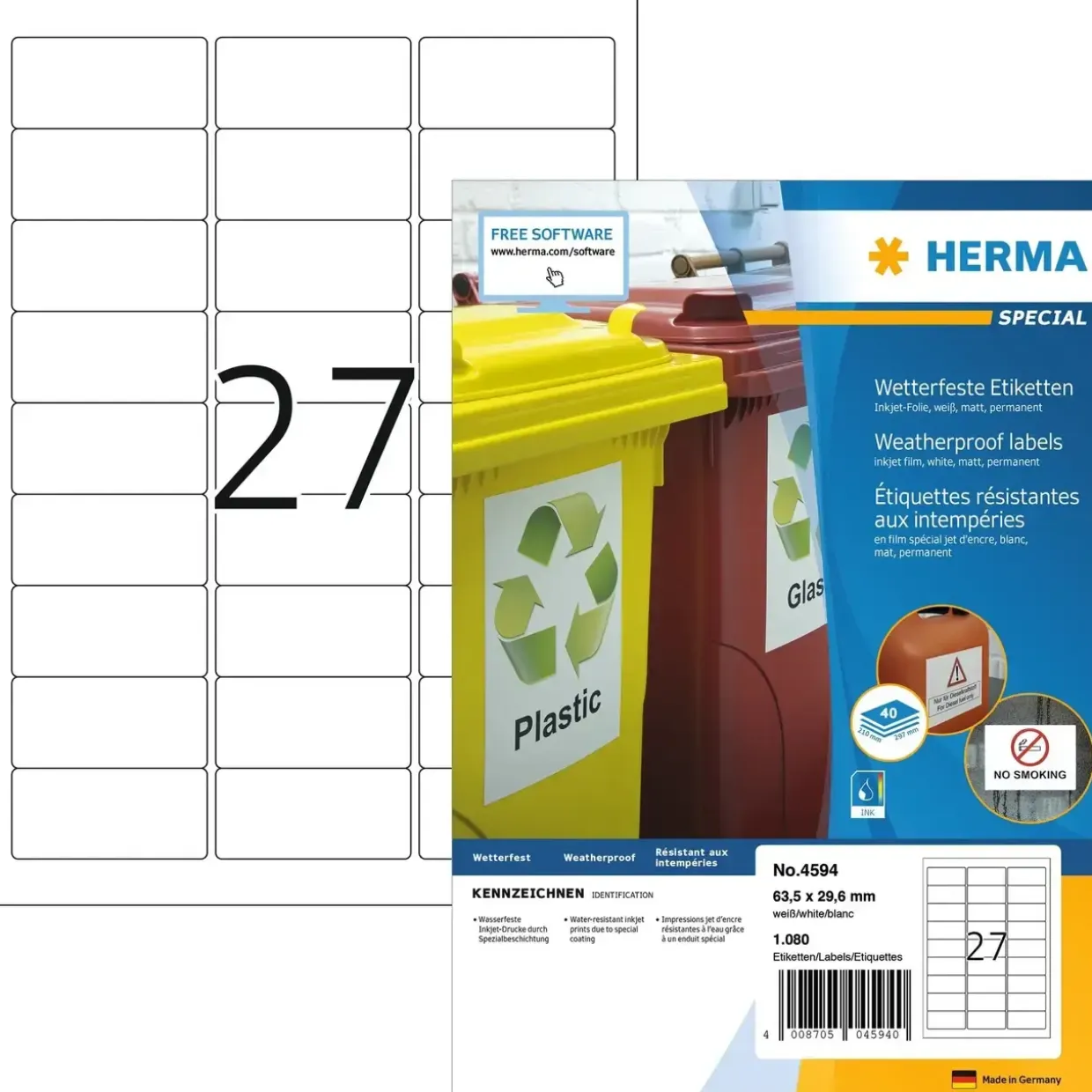 Herma etiket inkjet film ekstra stærk 63,5X29,6 mat (1080)