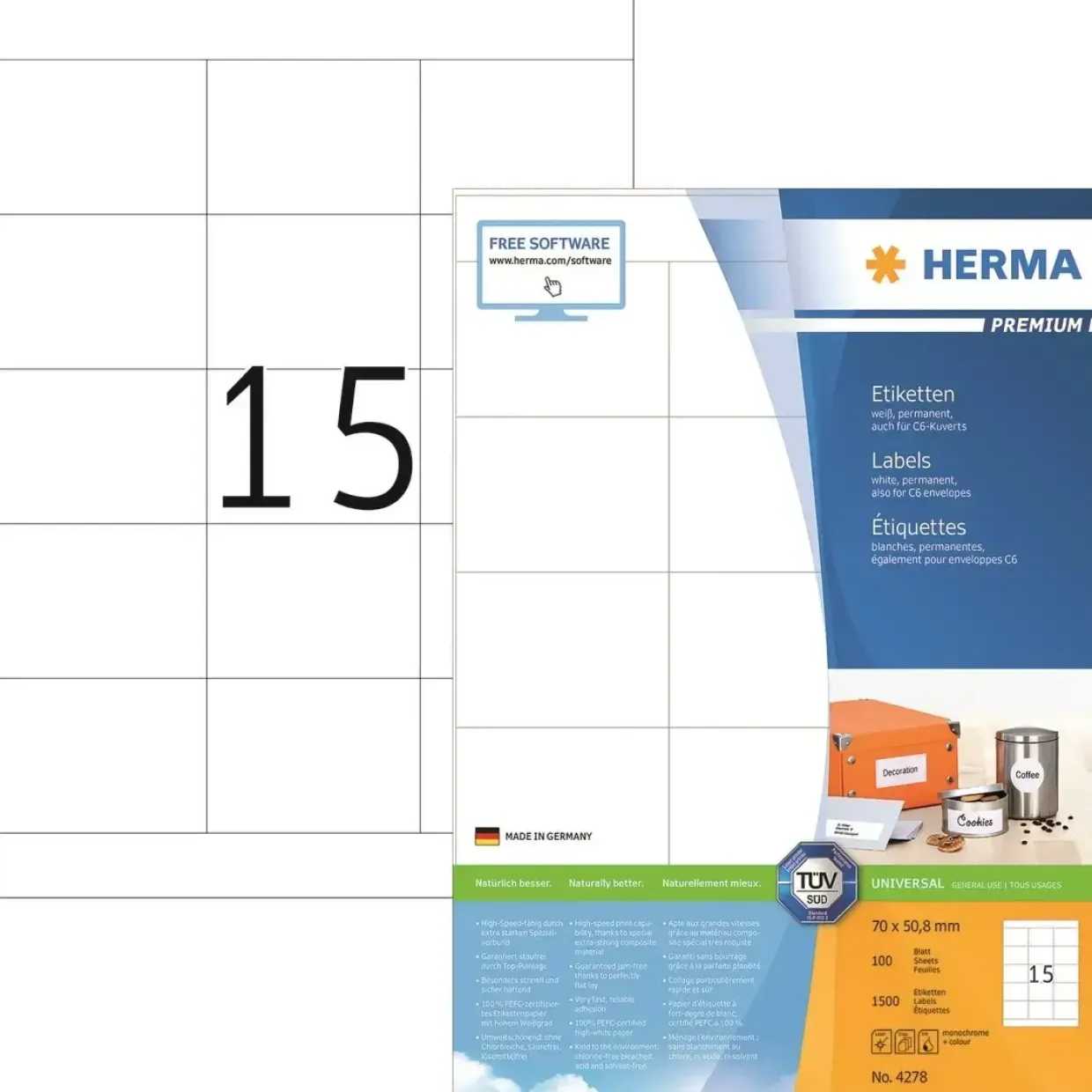 Herma etiket Premium A4 100 70x50,8 - 1500 etiketter