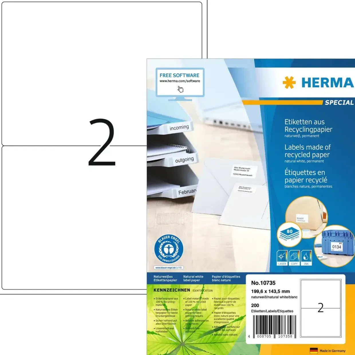 Herma etiket recycled 199,6x143,5 hvid (160)
