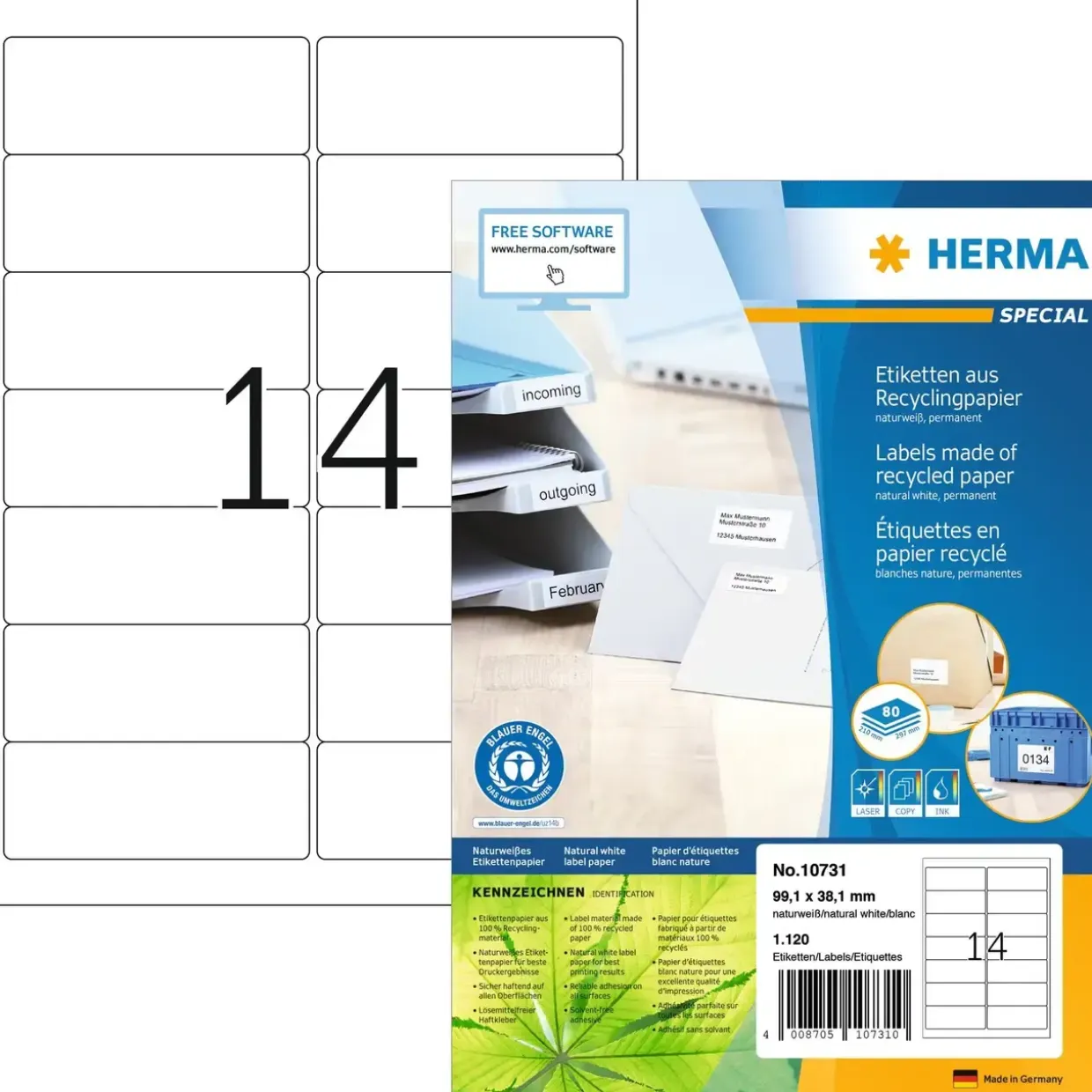 Herma etiket recycled 99,1x38,1 hvid (1120)