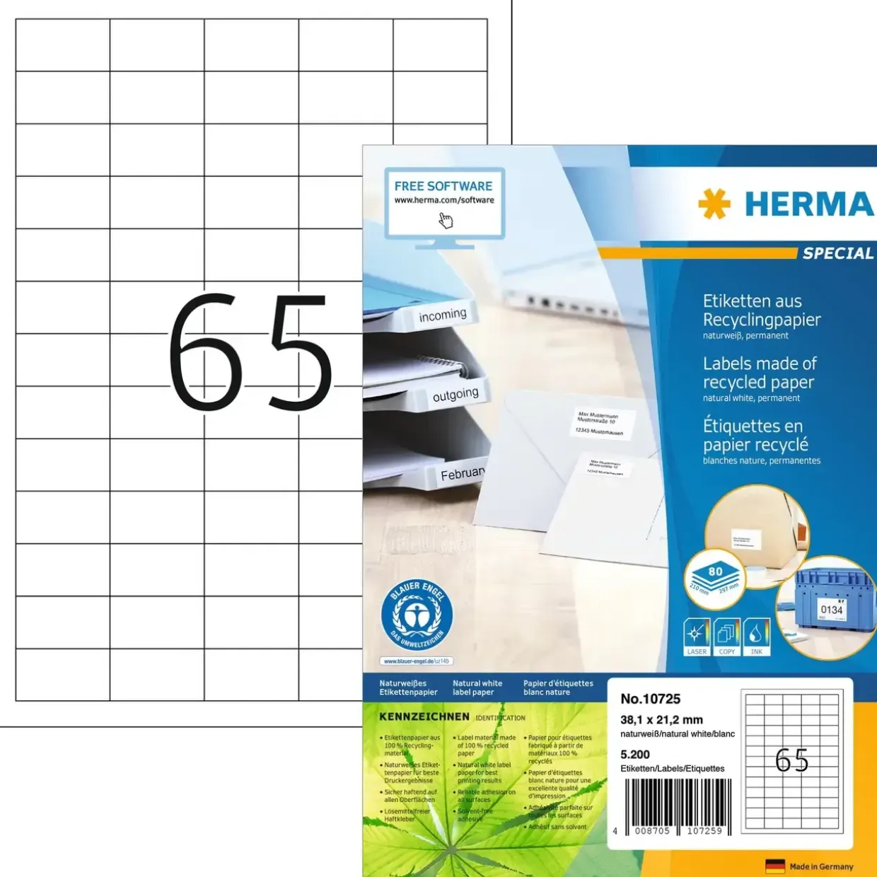 Herma etiket recycled 38,1x21,2 hvid (5200)