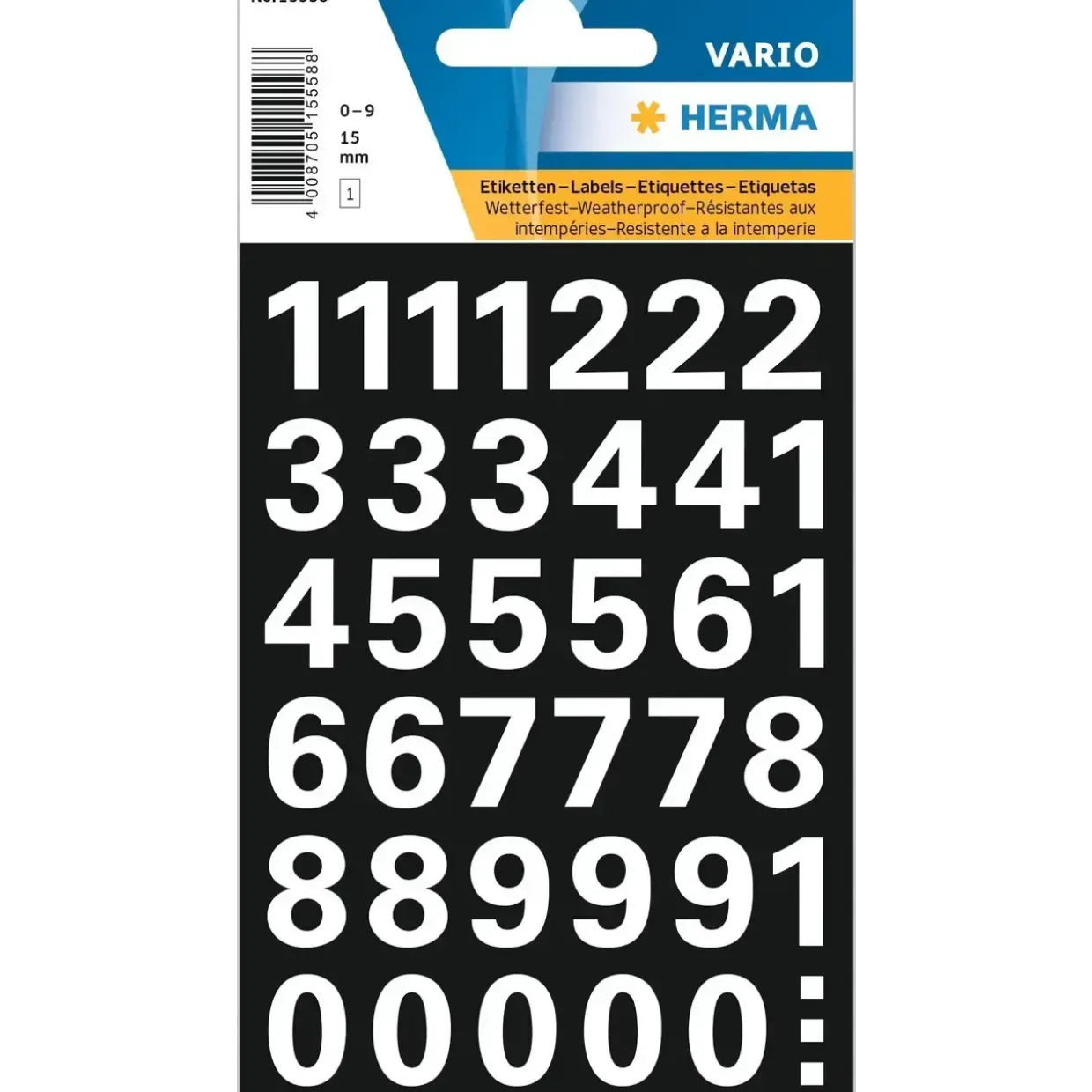 Herma etiket Vario tal 0-9 15mm hvid - Køb minimum 10 stk.