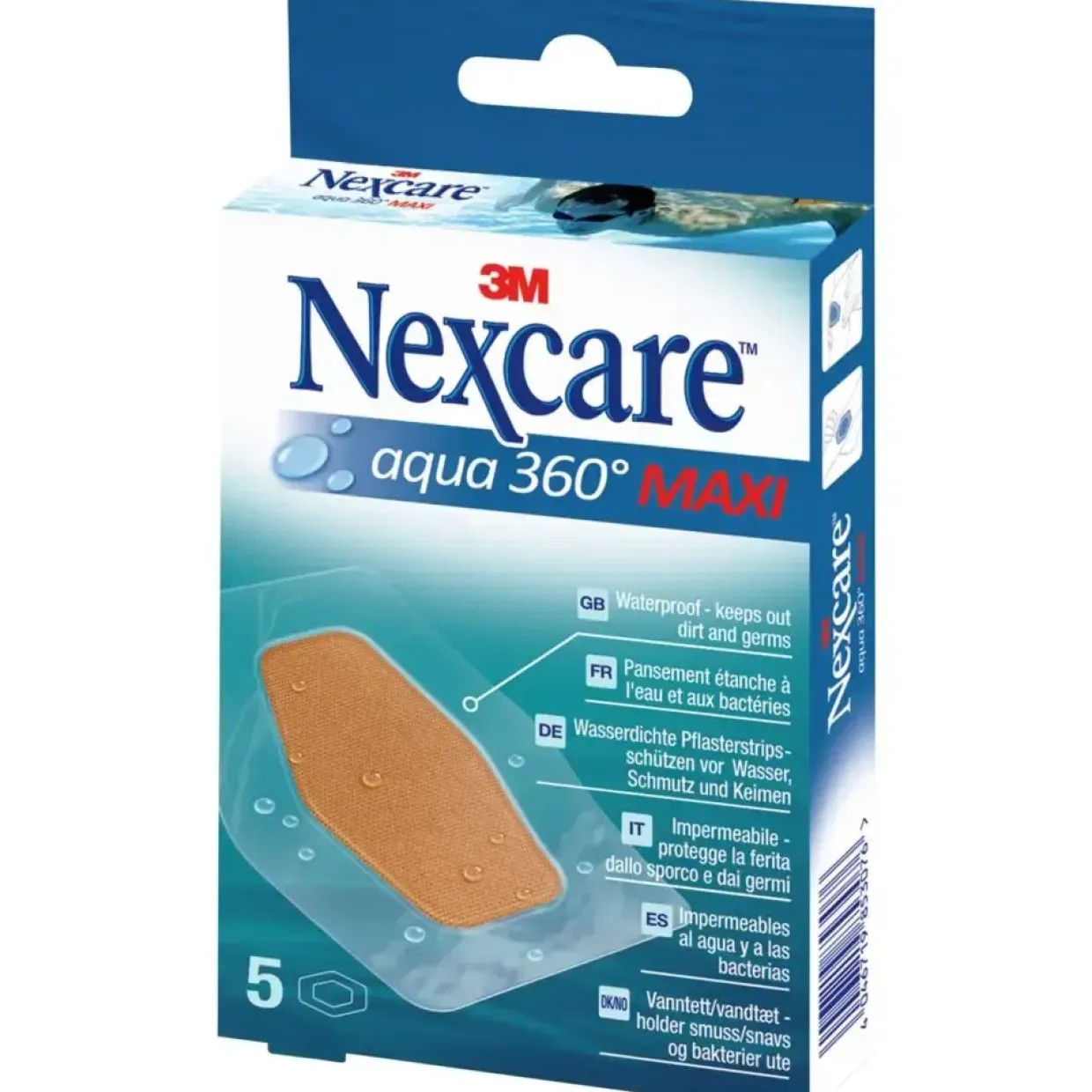 Hæfteplaster - Nexcare Aqua 360 Maxi 88x59mm - Transparent PU/acrylat - 5 stk