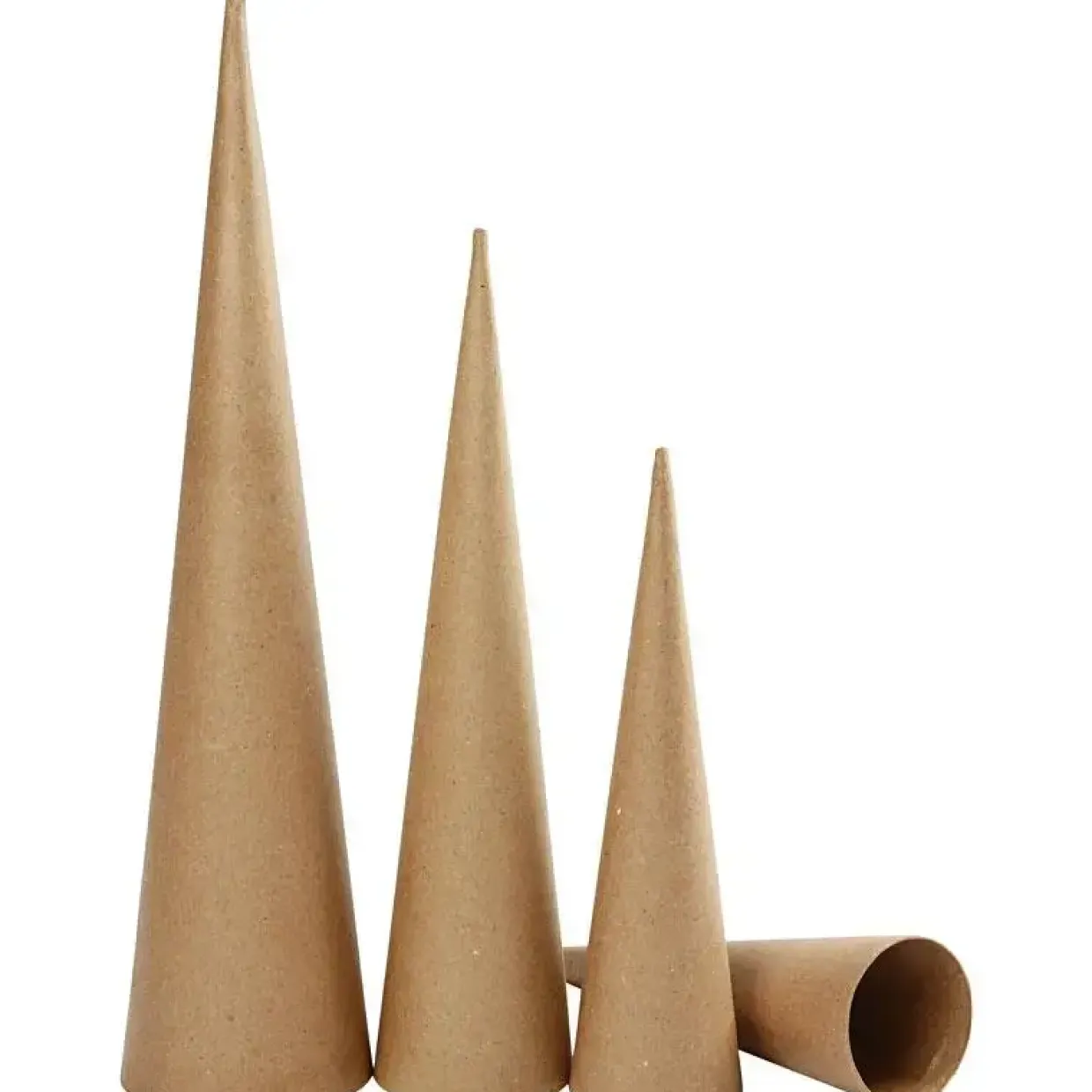 Høje kegler papmaché Højde 30 - 40 - 50 cm diameter 8 - 9 - 11,5 cm - 3 stk