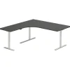 Hjørne skrivebord hæve sænke DNA, Antracit 1800x1800 mm Venstre 3-ben/Alugrå