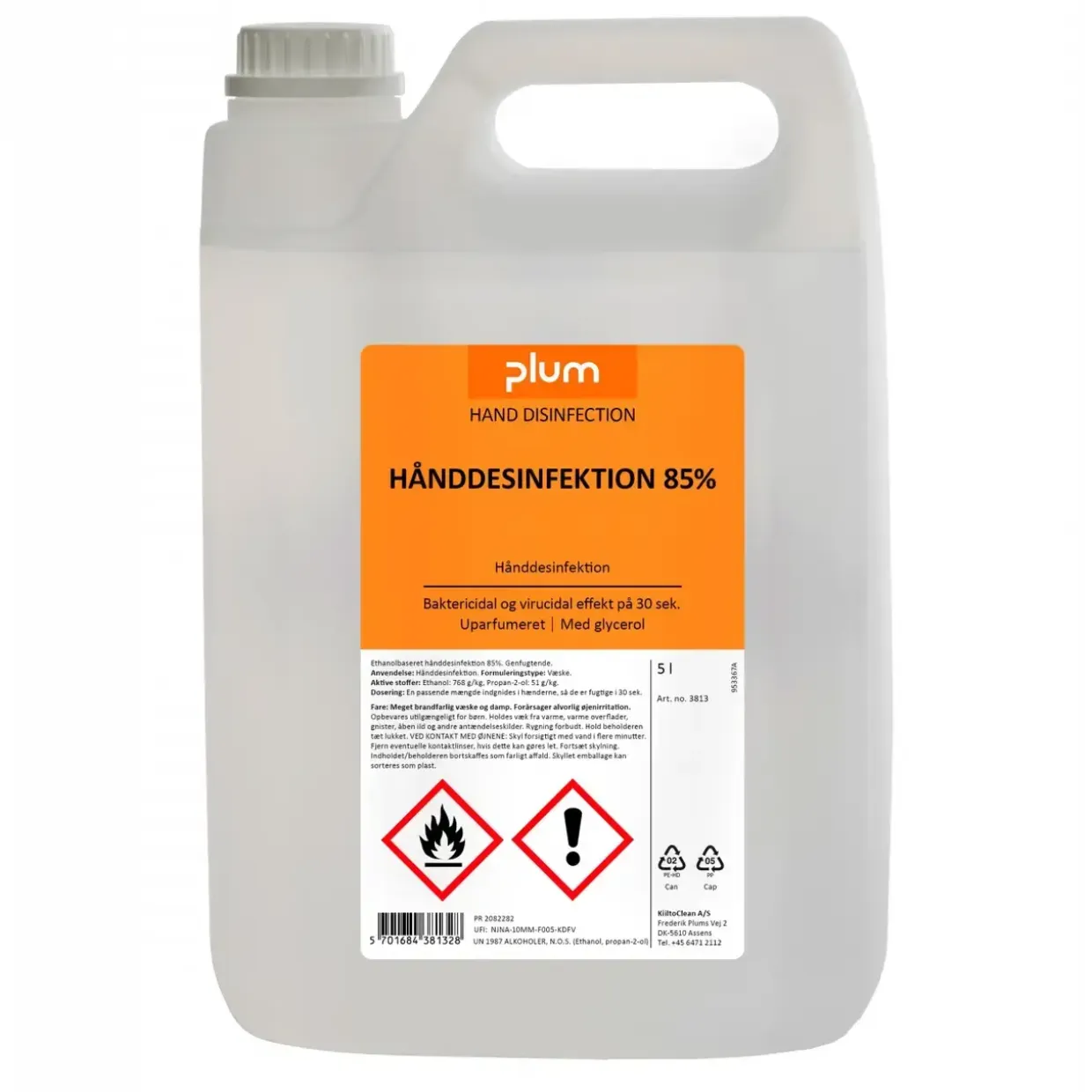 Hånddesinfektion flydende Plum 85% ethanol pumpeflaske 600 ml - 15 fl x 600 ml/krt