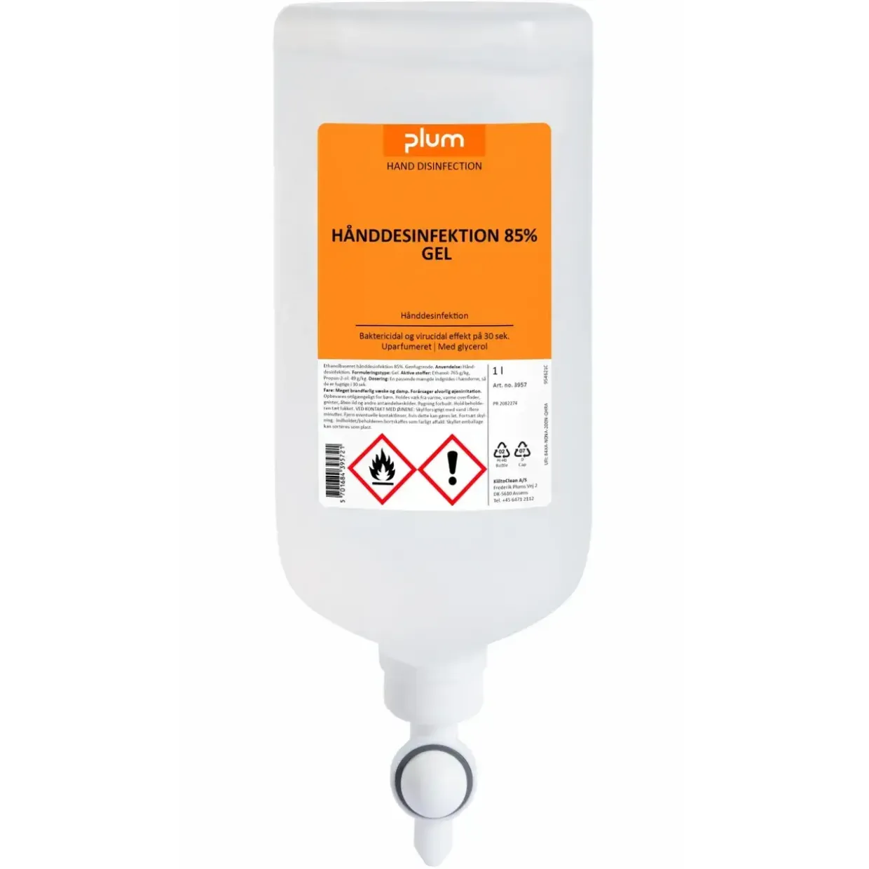 Hånddesinfektion Gel Plum 85% Ethanol 1ltr flaske til CombiPlum tråddispenser - 10 fl x 1 ltr/krt