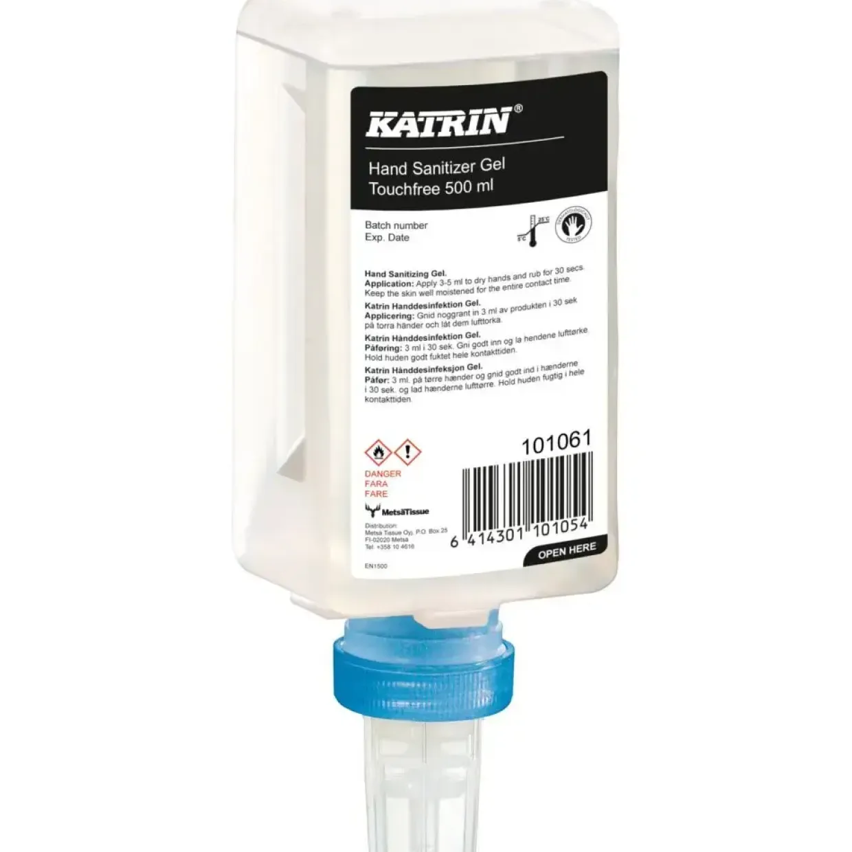 Hånddesinfektionsgel, Katrin, 500 ml, 84,3% ethanol, 1,1 ml pr. dosering - 12 stk