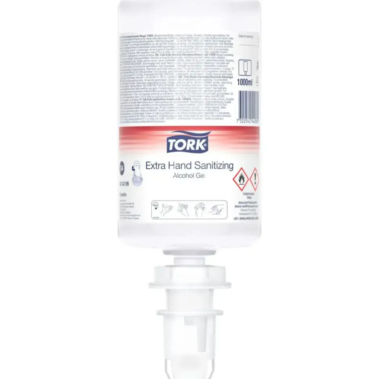 Hånddesinfektionsgel - Tork 424206 - S4 - 1000 ml - 80% alkohol - 6 stk
