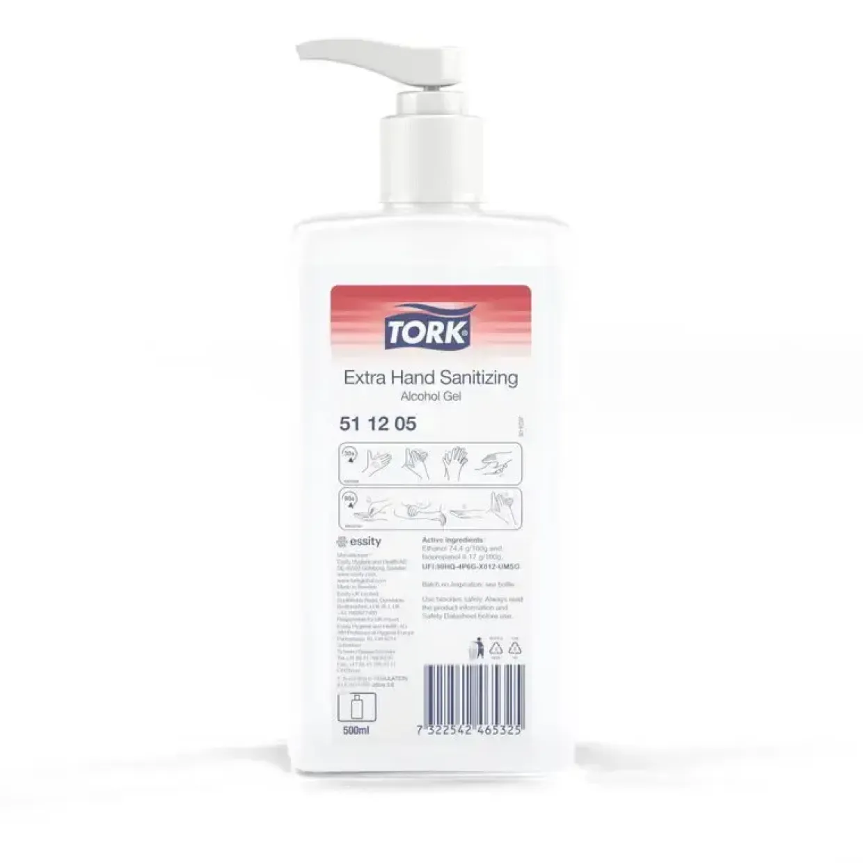 Hånddesinfektion - Tork 511205 - Extra Alcohol - Gel - 0,5L - m/pumpe - 8stk/pak - 1 stk