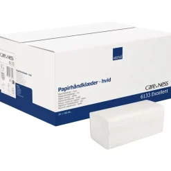 Håndklædeark - Abena Care-Ness Excellent 2-lags V-fold 21x25cm hvid 190 ark pr pakke - 20 pakker