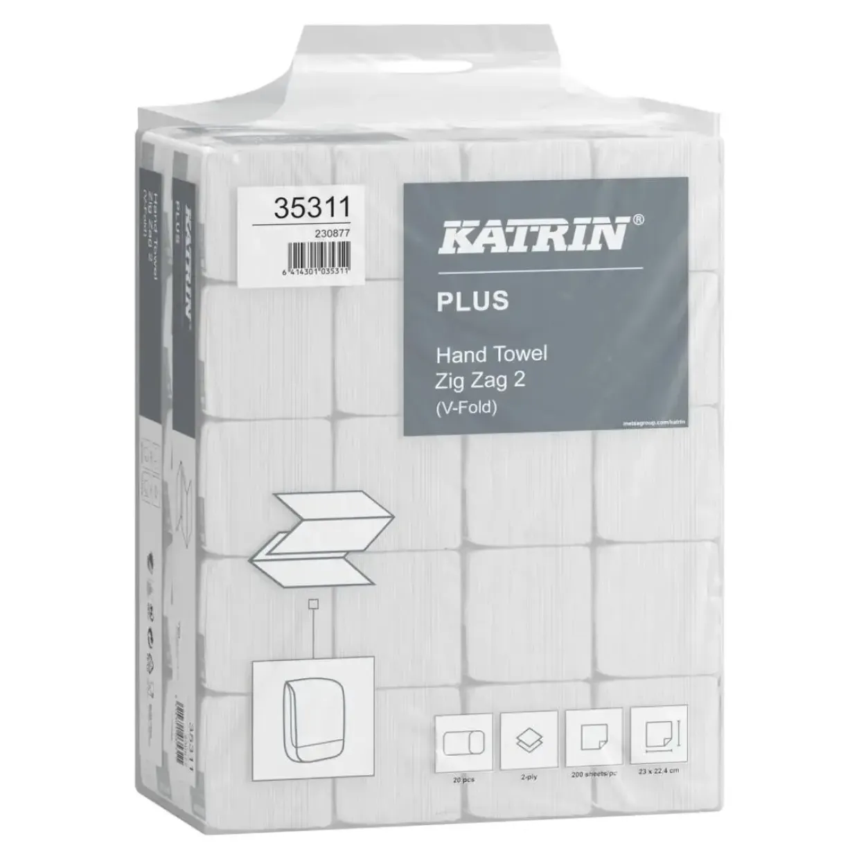 Håndklædeark - Katrin 35311 Plus - 2-lags - V-fold - Hvid - 200 ark - 20 pakker