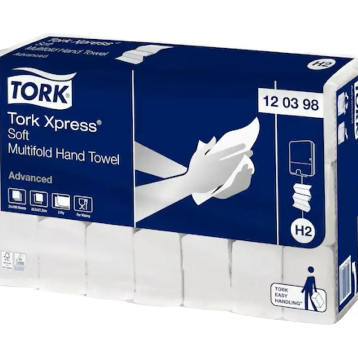 Håndklædeark, Tork H2 Advanced, 2-lags, Z-fold, 25,5x21,3cm, 8,5 cm, hvid, genanvendt papir - 3780 stk