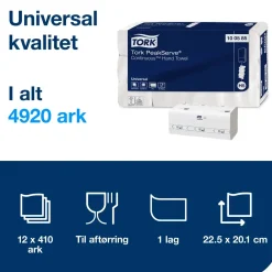 Håndklædeark Tork 100585 PeakServe H5 1-lags hvid B:20,10 x L:22,50 x D:8 cm - 4920 stk
