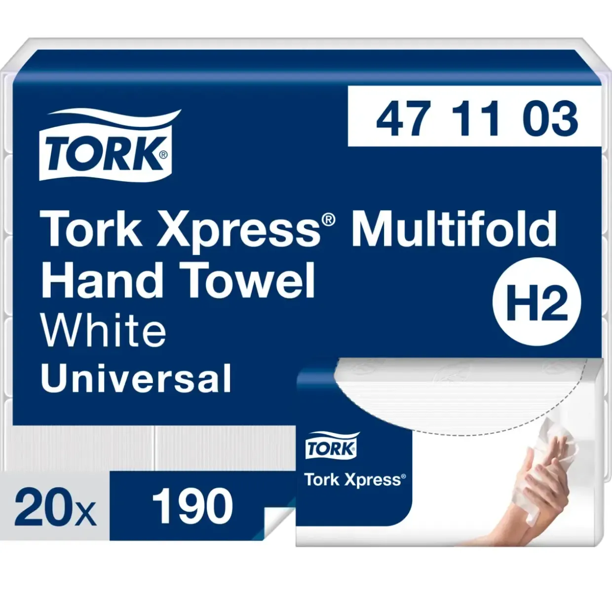 Håndklædeark Tork 471103 Xpress N93330 H2 Univ. 2-lags - 190 ark pr pakke - 20 pakker