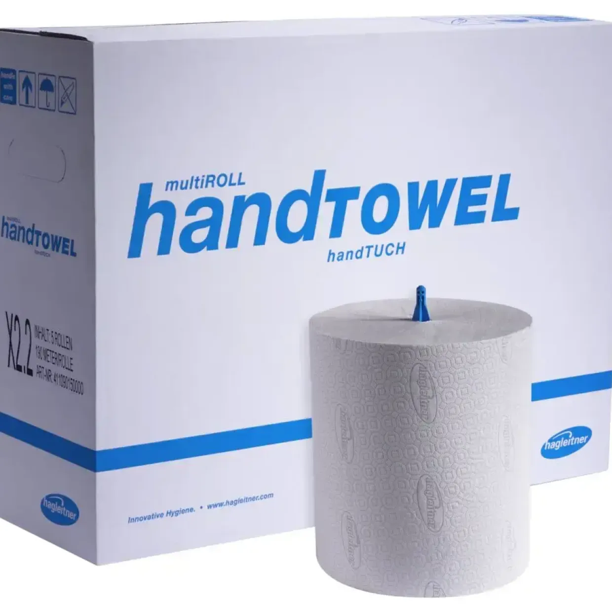 Håndklæderulle, Hagleitner, 2-lags, 222m x 21cm, Ø17,9cm, hvid, genanvendt papir, system - 5 ruller