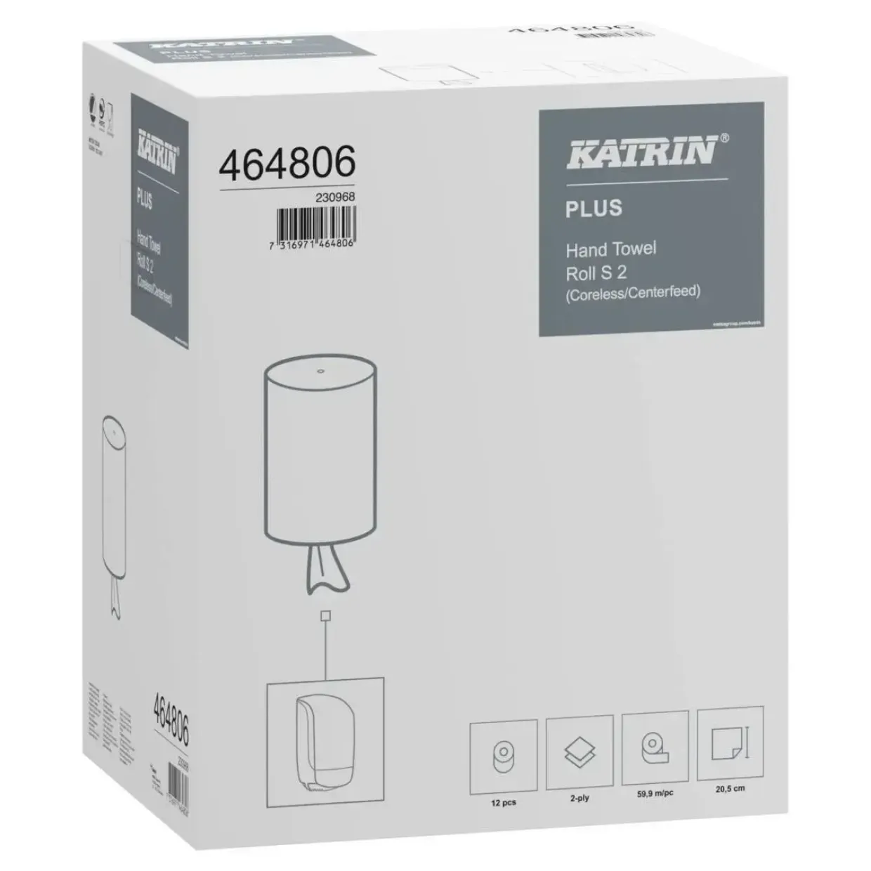 Håndklæderulle, Katrin 464806 Plus, 20,50 cm x 60 m - 12 stk
