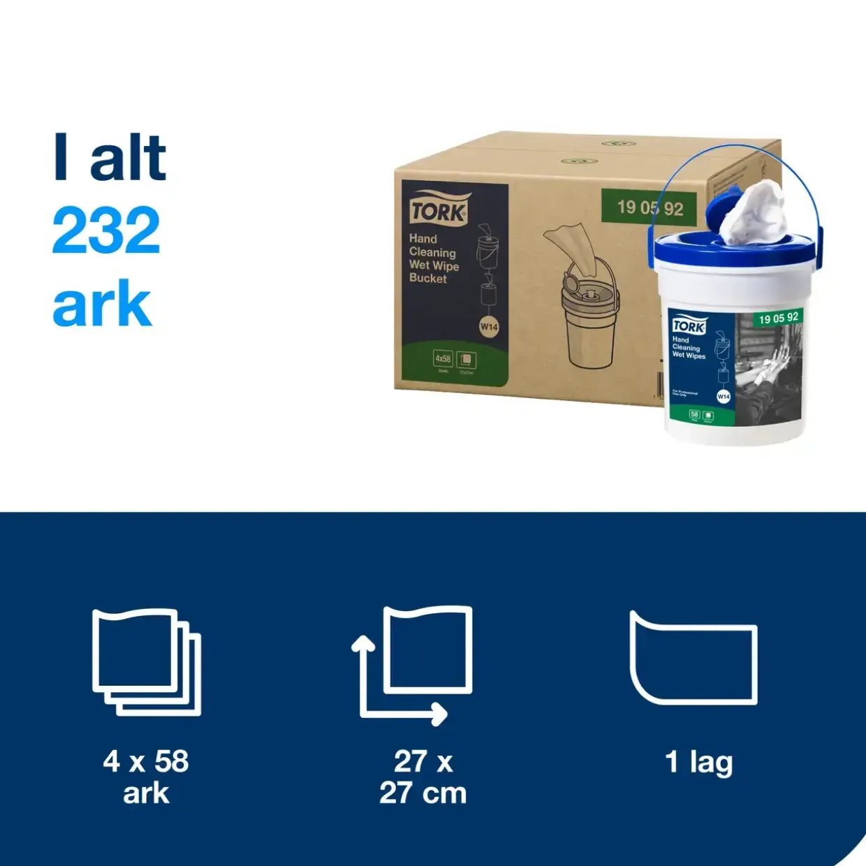Håndrens Tork 190592 Wet Wipe spand 58ark | spand - 4sp | kar