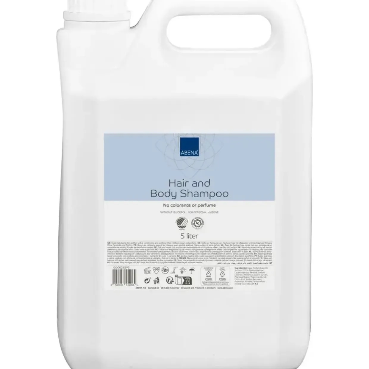 Hår- og bodyshampoo - Abena - 5 l - uden glycerol - 2 stk