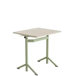 Hæve-sænkbord elevborde Atlas 1132, 700x600 mm, lyddæmpende hvidpigmenteret egelaminat, grønt stel
