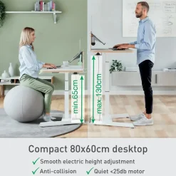 Hæve-sænke bord - Leitz Ergo Small - Elektrisk - 80x60 cm - Hvid