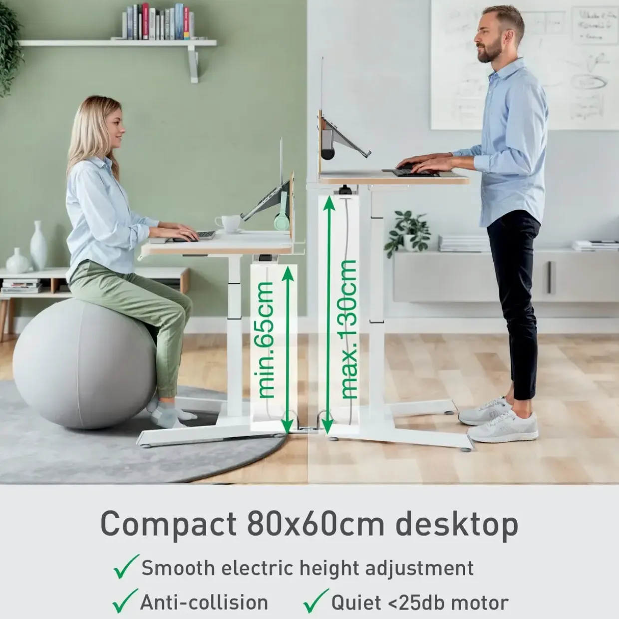 Hæve-sænke bord - Leitz Ergo Small - Elektrisk - 80x60 cm - Hvid