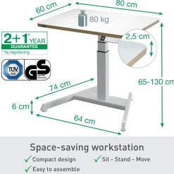 Hæve-sænke bord - Leitz Ergo Small - Elektrisk - 80x60 cm - Hvid