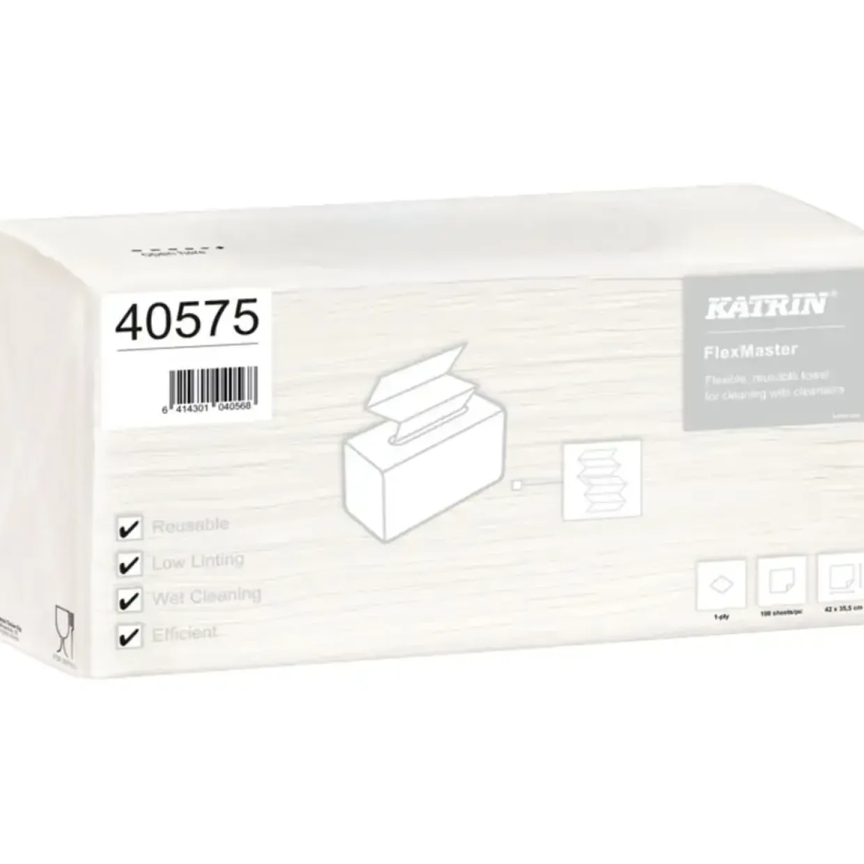 Industriaftørring, Katrin 40575, 1-lags 42x35,5cm hvid nonwoven - 100 ark pr pakke - 5 pakker