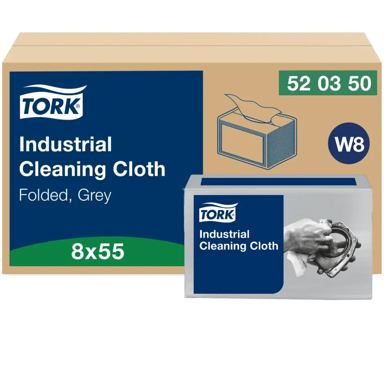 Industri aftørring Tork 520350 Aftørringsklud 1-lags 38,5x32 cm - 55 ark pr pakke - 8 pakker