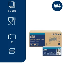 Industri aftørring Tork 130043 Plus - 2-lags hvid B38,5 | L32,4 cm - 200 stk pr pakke - 5 pakker