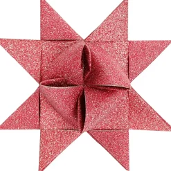 Julestjerner strimler - Vivi Gade rød glitter og lak B: 15 + 25 mm Ø: 6,5 + 11,5 cm L: 44 + 86 cm - 40 stk.