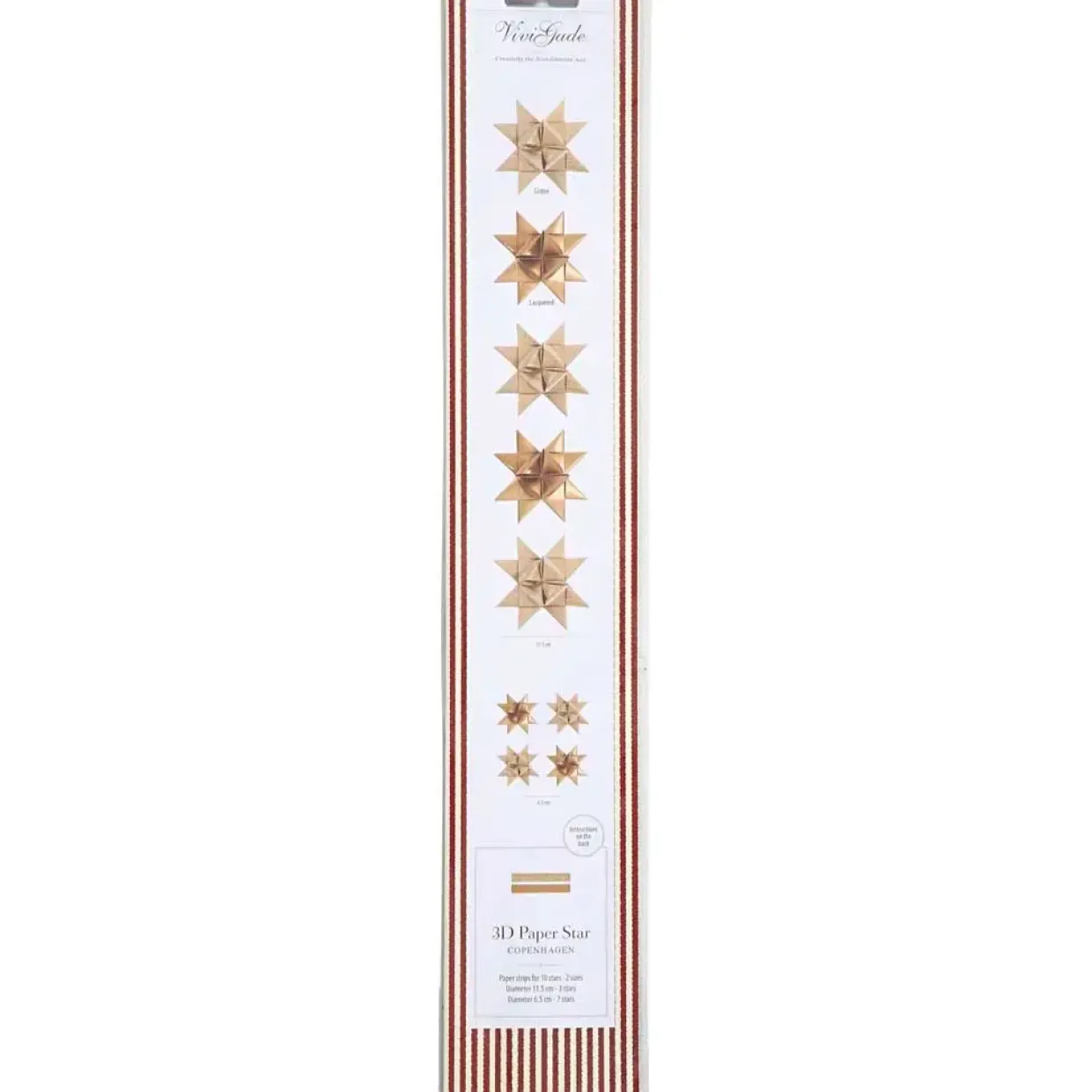 Julestjerner strimler - Vivi Gade guld glitter og lak B: 15 + 25 mm Ø: 6,5 + 11,5 cm L: 44 + 86 cm - 40 stk