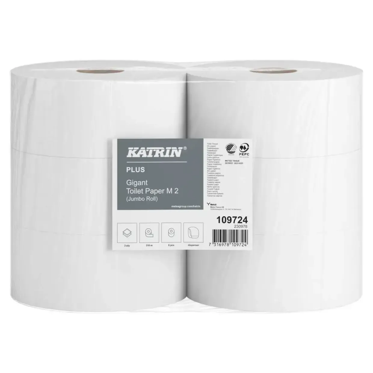 Jumborulle, Katrin 109724 Plus, 2-lags, hylse, 60mm, midi, 310m, hvid - 6 stk