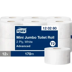 Jumborulle Tork Advanced 120280 - 2-lags hylse 59mm mini 170 m hvid 850 ark - 12 stk