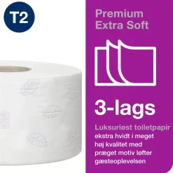 Jumborulle Tork T2 3-lags 110255 med hylse mini 120 meter hvid | 600 ark - 12 stk