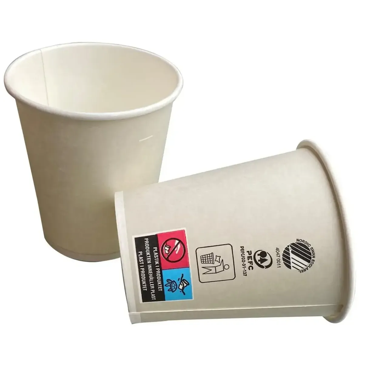 Kaffebæger Pap Ø80xH90mm 25cl 8oz Svanemærket Single Wall Hvid Catersource - 20 ps x 80 stk/krt