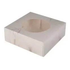 Kageæske hængslet låg S-Line L230xB230xH80mm pap med rude i PLA hvid/grå - 100 stk/krt