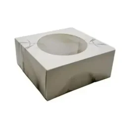 Kageæske hængslet låg S-Line L190xB190xH80mm pap med rude i PLA hvid/grå - 100 stk/krt