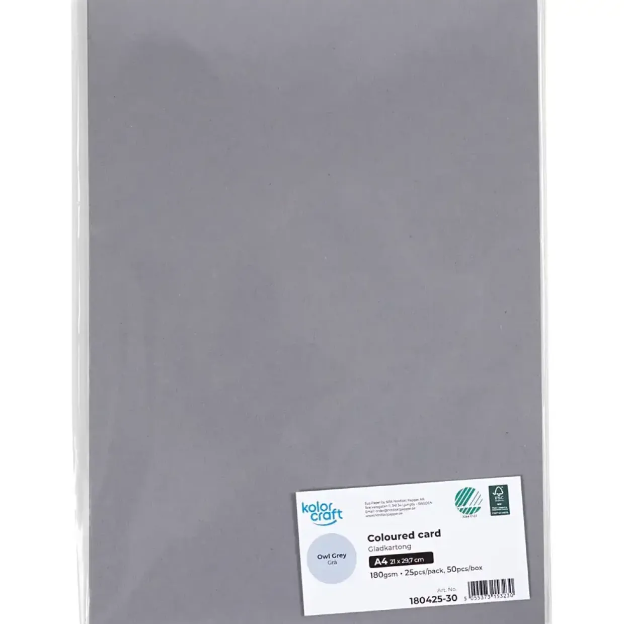 Karton, A4, 180 g, grå, 25 ark/ 1 pk.