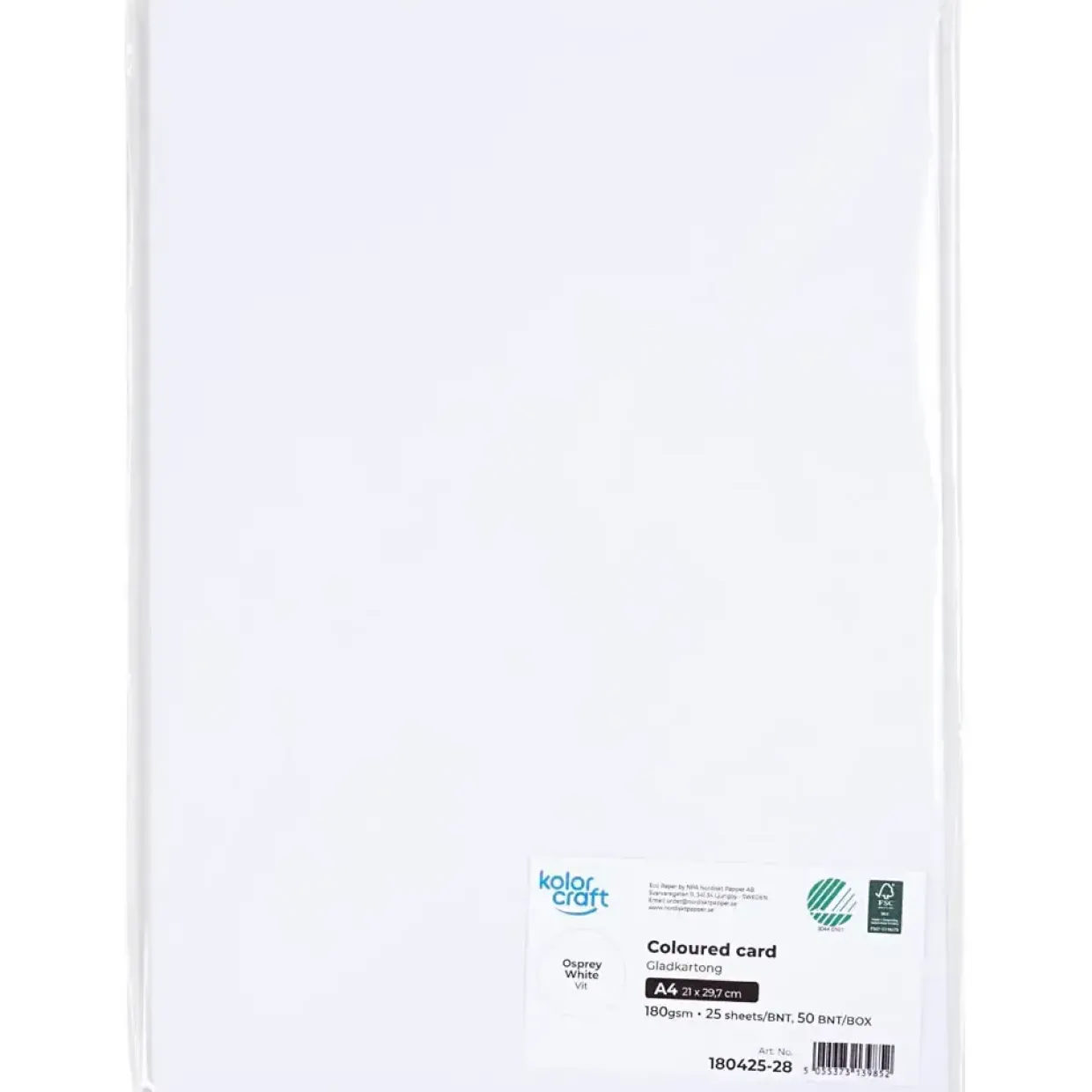 Karton, A4, 180 g, hvid, 25 ark/ 1 pk.