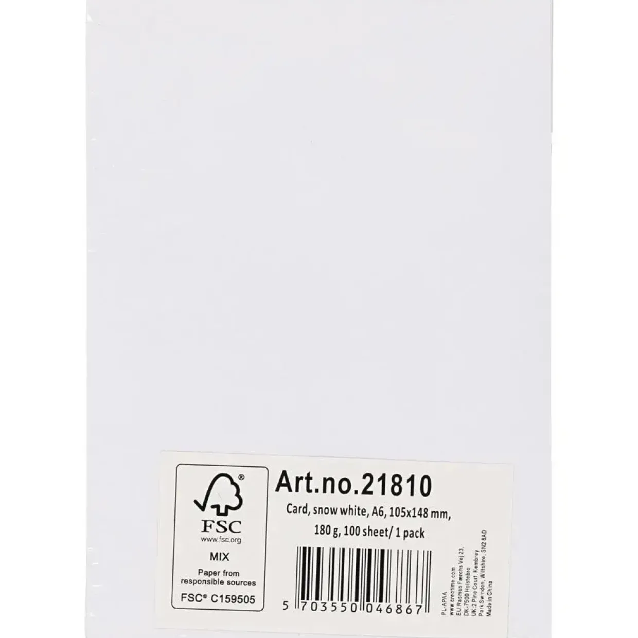 Karton - A6 180g - Snehvid - 100 ark
