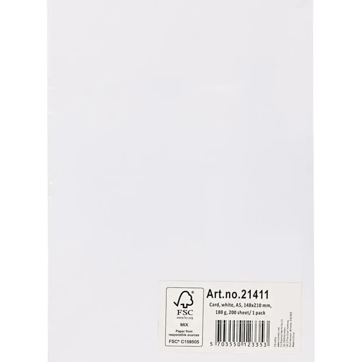 Karton A5 148 x 210 mm snehvid - 200 ark